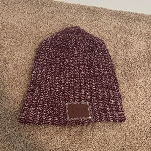 Love Your Melon Maroon and White Knit Beanie